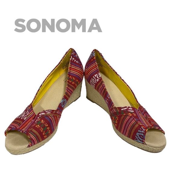 Sonoma Women's Madras Slip-on Peep Toe Espadrille Wedges 8.5 - Picture 3 of 6